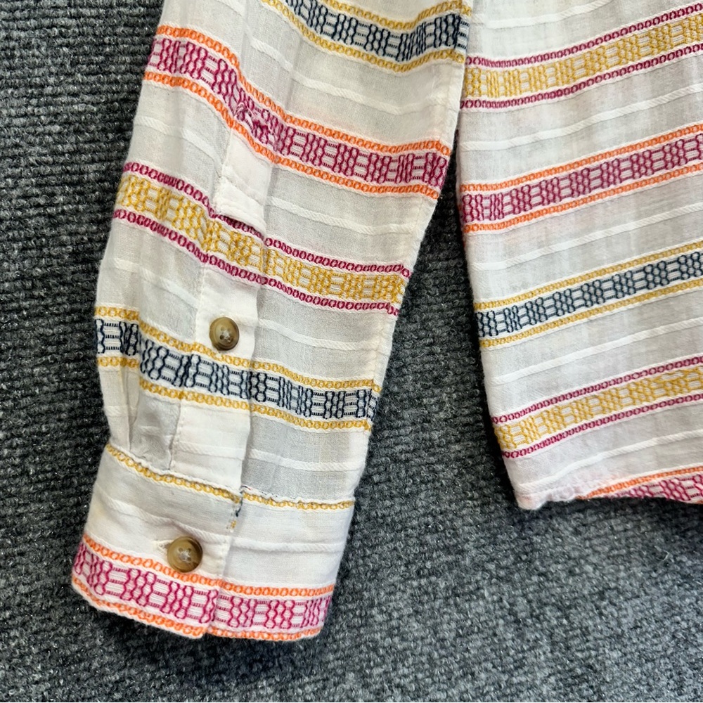 Sundance cotton top M button up long sleeve embroidered striped windowpane shirt - Picture 5 of 10